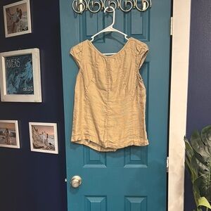 Ann Taylor linen blend tan Ruched Cap Sleeve Blouse - 12P